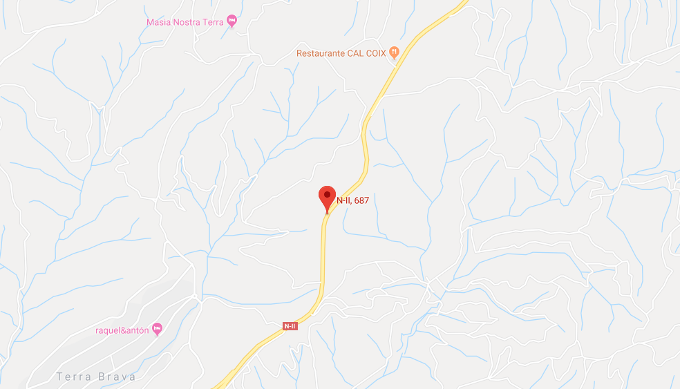 Accident a la carretera N-II a Maçanet de la Selva. Foto: Google Maps